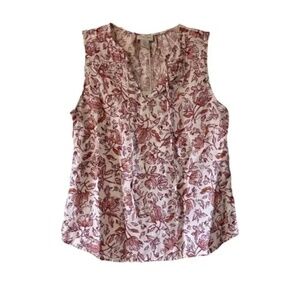 Haute Hippie | New Ivory Pink Floral Linen Blend Sleeveless Blouse, Medium